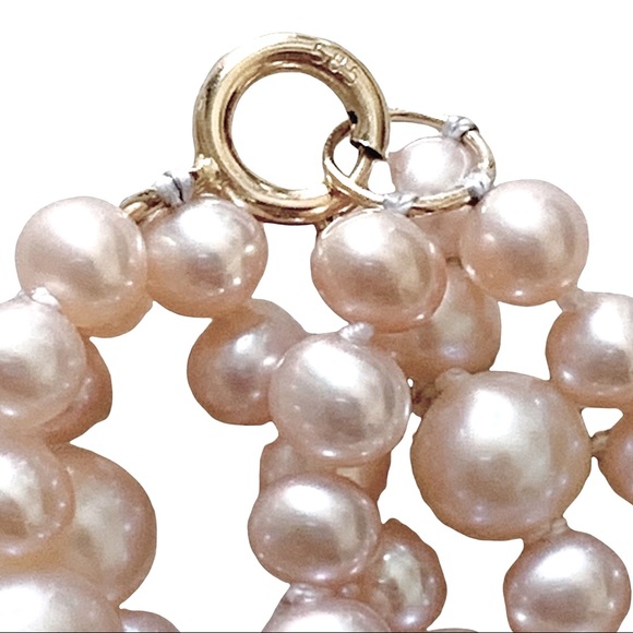 Vintage Pink Multi Strand Pearl And Carved Mother Of Pearl Necklace - Picture 3 of 4